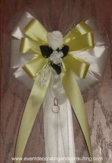 WHITE ROSE YELLOW Satin Ribbon Pew Bows for Weddings  
