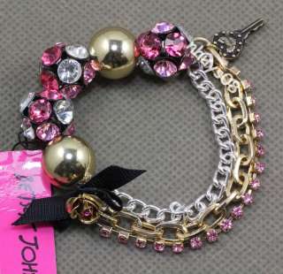 Free Ship Betsey Johnson crystal Pink Key Necklaces Bracelets  