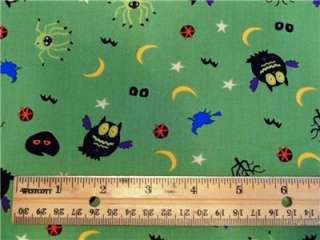 New Halloween Owls Spiders Moon Witch Bat Fabric BTY  