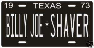 Billy Joe Shaver 1973 Texas souvenir License plate  