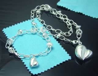 silver plated heart bead Necklace +bracelet set new N16  