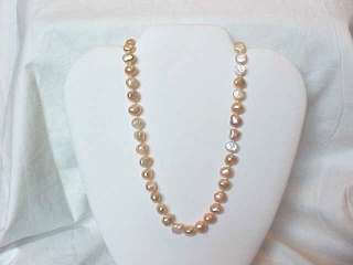 PINK peach Pearl necklace 14kt gold clasp  