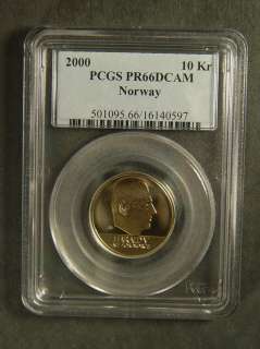 2000 PCGS PR66DCAM NORWAY 10 KRONE COIN  