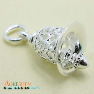 Solid 925 Sterling silver charm hollow Christmas Jingle bell pendant 