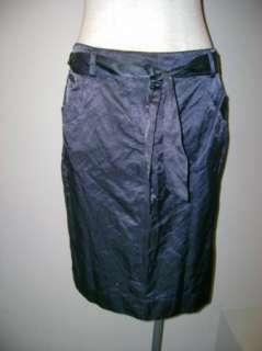 Eileen Fisher Graphite Steel Satin Knee Length Skirt w/Tie NWT  