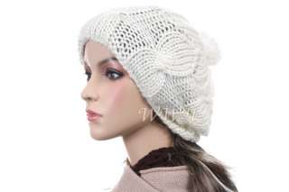 Cute Tufted Knit Beanie Hat Winter Woman Cap be448w  