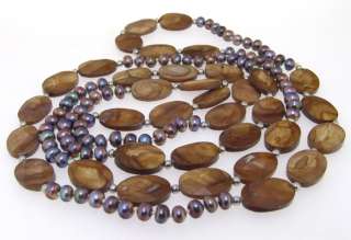 48 Freshwater Cultured Pearl Coffee Shell Mop Gemstone Necklace Long