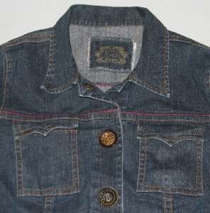  CAbi jean Jacket Vintage Distressed Stretch Blue Dark denim sz L Large