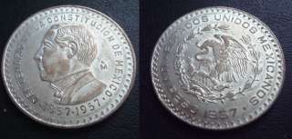 Mexico $1 Peso Silver Very nice coin 1857 1957  