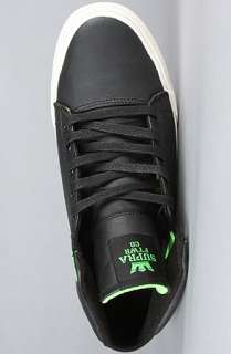 SUPRA The Society Mid Sneaker in Black Waxed Twill Neon Green 