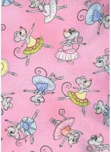BALLERINA BALLET MICE ON PINK~ Cotton Quilt Fabric  