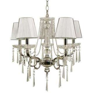   Chandelier with Crystal Light Pendants and Silver Threaded Shades