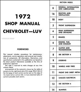   Luv Repair Shop Manual 72 Chevrolet Pickup Truck Original OEM Service