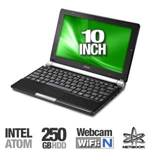 MSI Wind U160 006US 9S7 N05112 006 Netbook   Intel Atom N450 1.66GHz 