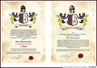 Ritterdiplom   werden Sie 1. Ritter   Adelstitel   Urkunde 