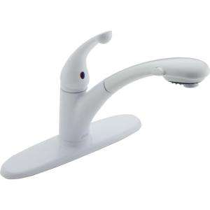 Delta Signature Single Handle Pull Out Sprayer Kitchen Faucet in White 
