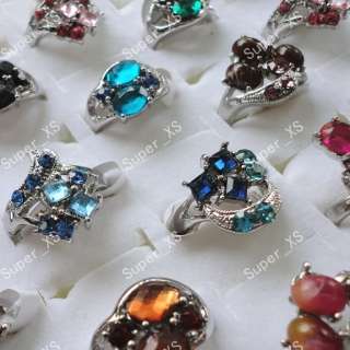 wholesale jewelry lots 10pcs multicolor Rhinestone silver Plated Rings 