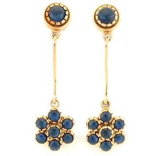 50Ctw Antique Blue Sapphire Ladies Hanging Earrings 14K Yellow Gold 
