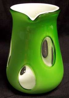 Lime Green Coin Dot Optic Water Pitcher w/Applied Glass Handle **