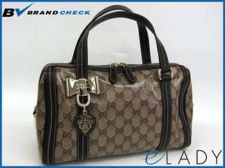 Auth GUCCI Boston Bag Lather GG Crystal Brown 181487  