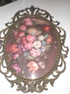 Vintage Italy Metal Picture Frame Convex Bubble Glass  