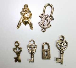 6pcs Vintage Copper Key & Lock Pendant /Charm (EP365)  