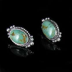 Sterling Silver Natural Green Turquoise Post Earrings  