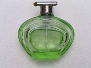 Art Deco Green Cut Glass Etched Flower Perfume Atomizer  