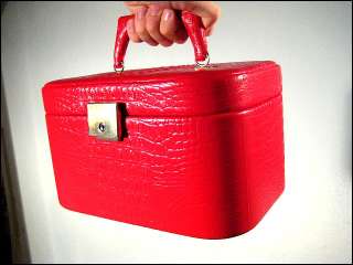 Rotes 60er 70er Beauty Case Kroko Kunstlederimitat Rot  