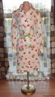 Vintage 70s RED, GREEN & PINK Strawberry Print Sheath Dress ROCKABILLY 