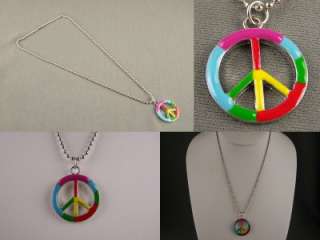 Pink Red Blue Green Yellow Peace Sign pendant necklace  