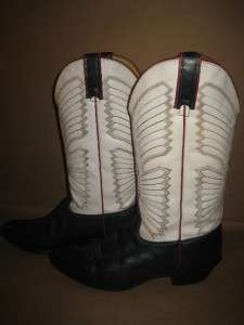TEXAS Vtg Rare Navy White Leather Stitching Cowboy Boots Women 8 M USA 