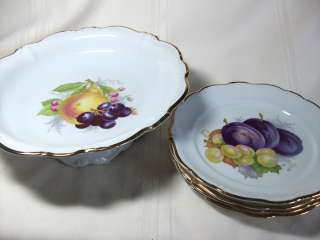 JOHANN HAVILAND FRUIT DECORATED COMPOTE WITH FOUR MATCHING DESSERT 