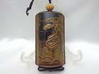 INRO JAPANESE WOODEN PILL CASE IN ANTIQUE GOLD LACQUERED #436
