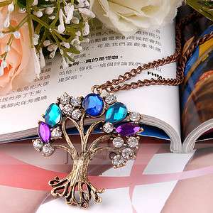   Women Lady Rhinestone Wish Tree Shape Pendant Necklace Chain  