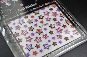 Red and Purple Glitter Stars 3D Design Nail Art Stickers Decals   NEW 