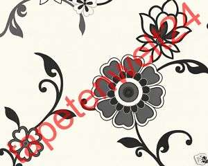 Rollen Retro Tapete schwarz weiß BLUMEN floral Design  
