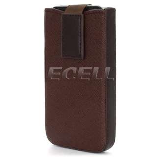APPLE IPHONE 4 BROWN PULL TAB LEATHER SLEEVE POUCH CASE  