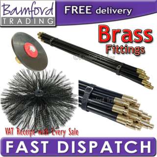New 30Ft (9m) Drain Cleaning Rods and Chimney Sweeping Brush Set Flue 