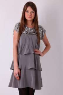 Grey Tiered Embelished Ruffle Dress by BCBG Max Azria   Grey   Buy 