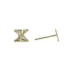  14K Yellow Gold Initial X Stud Earrings Jewelry