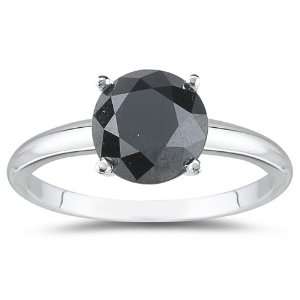  2.00 Carat Round Black Diamond Solitaire Ring in 14k White 