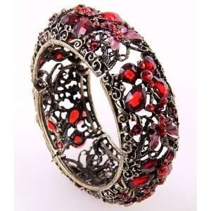   Metal Red Acrylic Jewelry Flower Cuff Bangle Bracelet 
