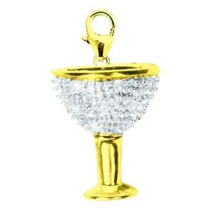  14K Yellow Gold Diamond Wine Cup Charm Jewelry