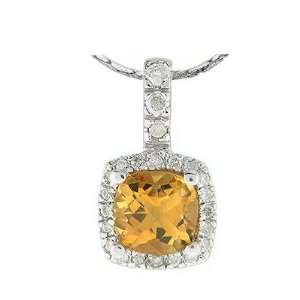    14k White Gold Pendant with Round Cut Diamonds and Citrine Jewelry