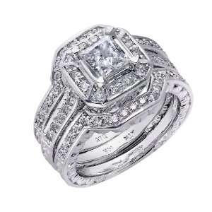 14K White Gold Princess Cut Diamond Engagement Ring Matching Wedding 