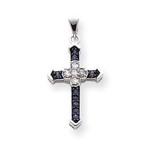  14k White Gold Diamond & Sapphire Cross Pendant Jewelry