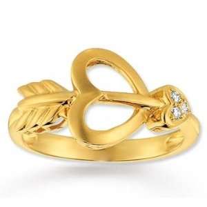  Diamond 14k Yellow Gold Heart N Arrow Ring Jewelry