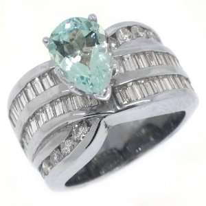   White Gold Pear Shape Blue Topaz & Diamond Engagement Ring 3.34 Carats