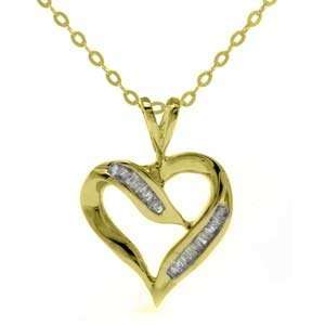  14k Yellow Gold, Baguette Diamond Heart Pendant with Chain 